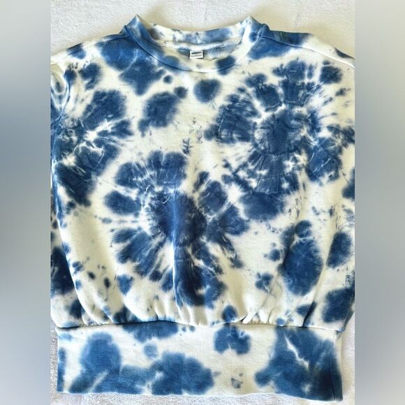 Old Navy White and Navy Tie Dye Long Sleeve Cropped Sweatshirt XS - Picture 4 of 6